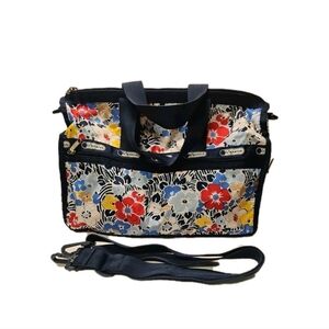 LeSportsac OCEAN BLOOMS NAVY Tote Shoulder Bag 16" x 12" Excellent condition!